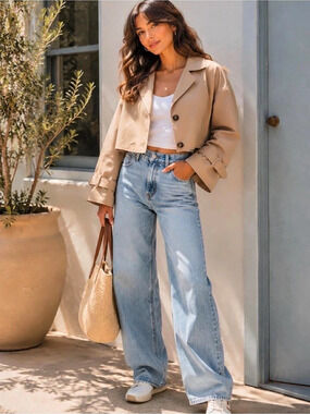 NWT House of Harlow 1960 Cropped Trench Jacket in Light Brown One size